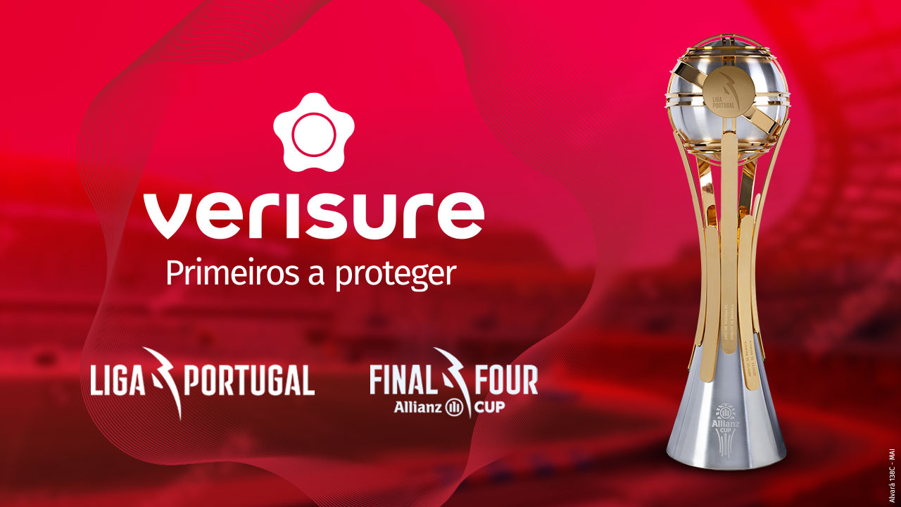 Logotipo verisure e taça da liga allianaz sobre fundo vermelho