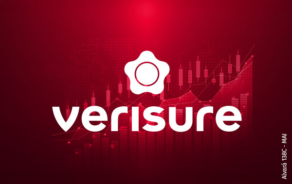 Logotipo verisure sobre fundo vermelho com graficos